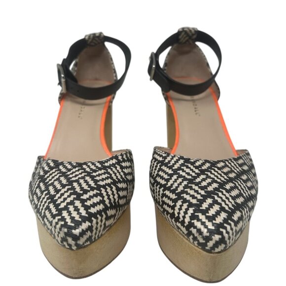 Rare Loeffler Randall Raffia Wooden Platform Pointed Toe Heels 8.5 Boho Retro - Picture 3 of 14